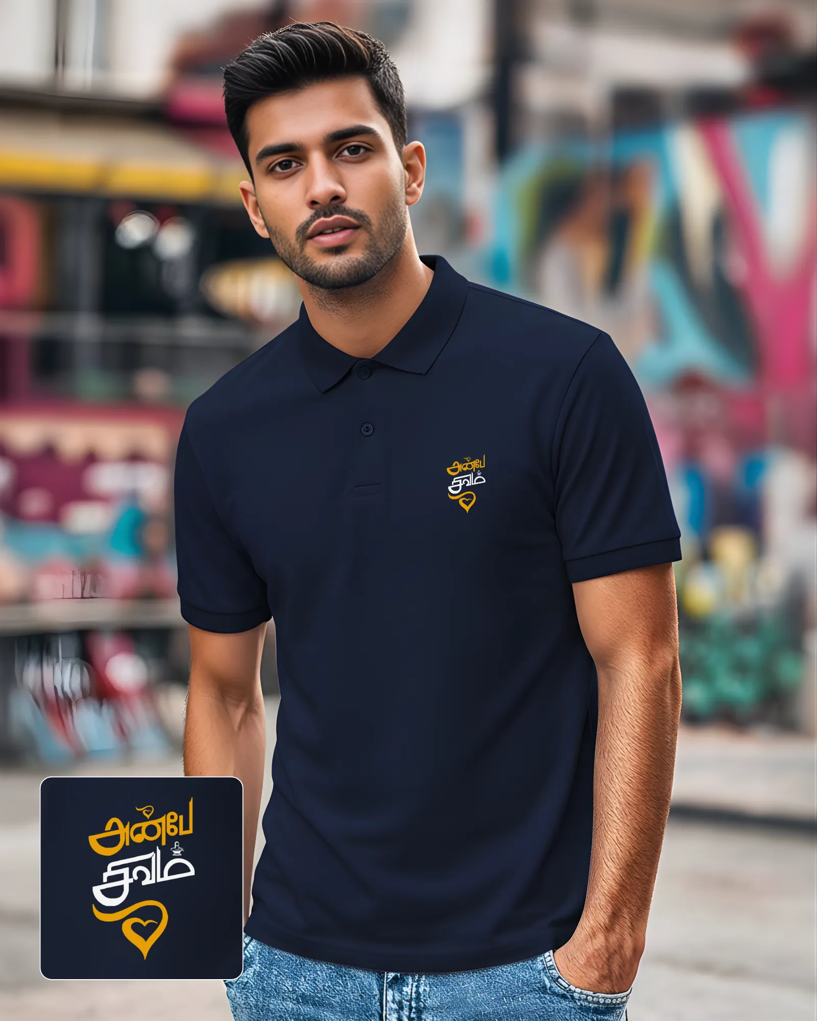 அன்பே சிவம் Polo Collar T-shirt Navy Bule - image 1