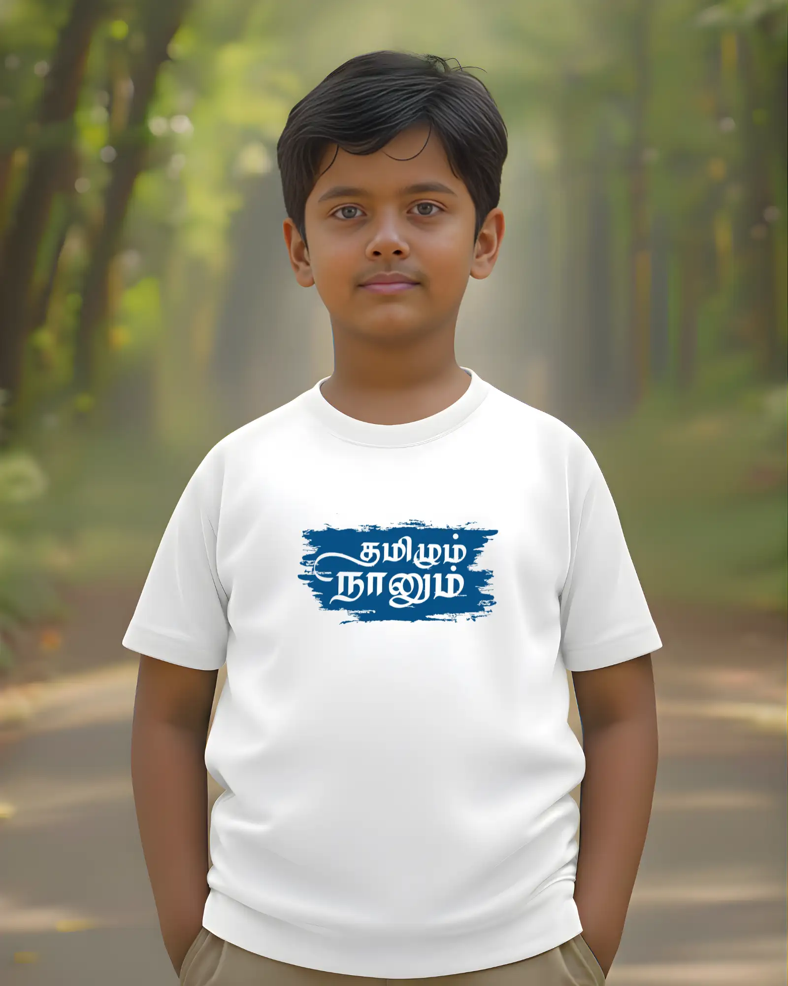 Tamizhum Naanum Kids Round Neck TShirts-White - image 1